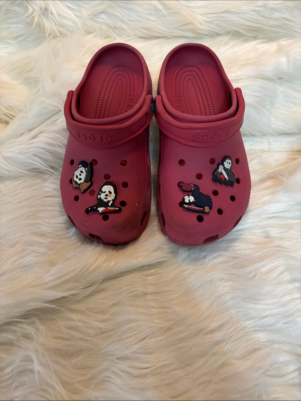Women Red Crocs with Halloween Charms